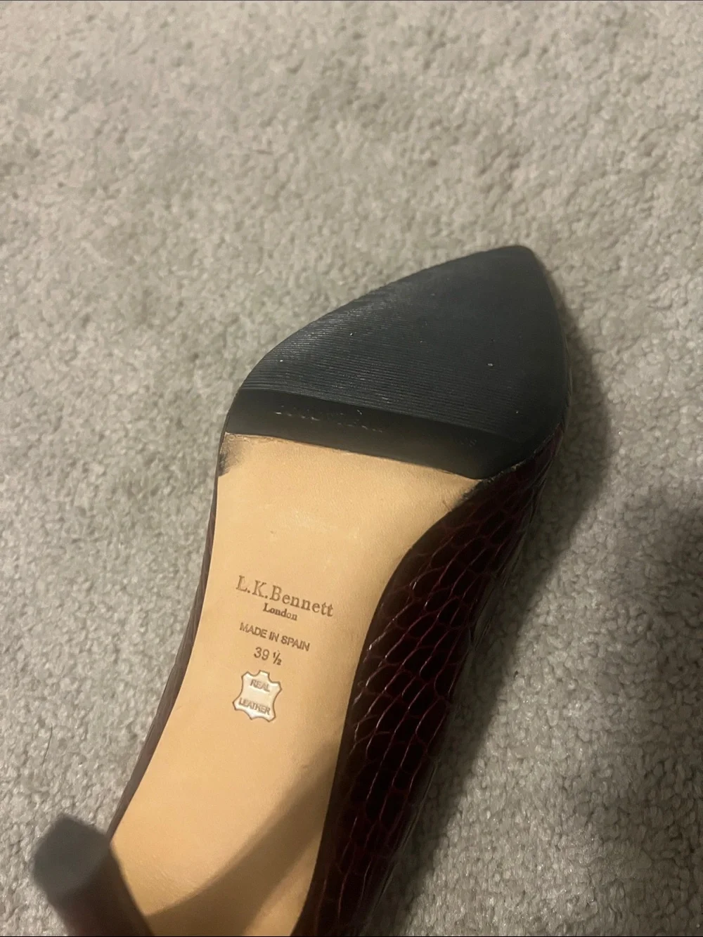 LK Bennett Croc-Embossed Pointed Pumps in Burgundy